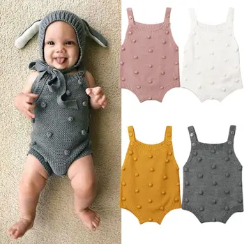 Pudcoco ABD Stok 0-18M Yenidoğan Erkek Bebek Kız Bodysuit Tulum Örme Giysileri Sıcak Katı 4 Renk pamuklu kıyafet