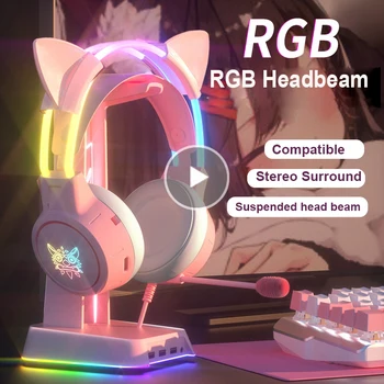 RGB ışık Oyun Kulaklık Kedi Kulak Oyun mikrofonlu kulaklıklar HD Gürültü Azaltma Aşırı kulak Kafa ışın pc bilgisayar Dizüstü Bilgisayar