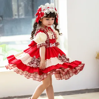 Saray Tarzı Kız Çocuk Lolita Prenses Tatlı Sevimli Elbise Trim Katmanlı Elbise Kısa Kollu Bebek Genç Elbise Çocuk Vestidos 2022