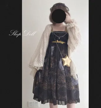 Saray tatlı prenses lolita elbise vintage falbala yüksek bel baskı viktorya dönemi tarzı elbise kawaii kız gotik lolita kemerli elbise