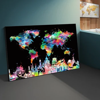Soyut Renk Dünya Haritası Şehir Manzara Sanat tuval Boyama Cuadros Posterler ve Baskılar Duvar Sanatı Oturma Odası Ev Dekor ıçin