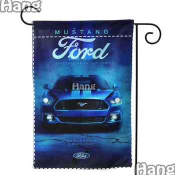 Supercar Mustang Ford araba logosu Çift taraflı keten afiş Bahçe bayrağı garaj dekor için