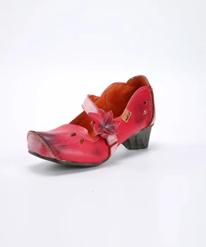 TMA EYES Çiçek İğneli Benzersiz Burun, Kadın Alçak Topuklu Deri Ayakkabılarla Süslenmiştir