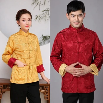 Unisex ceket İki Taraflı Geleneksel Çin Kıyafet Tang Takım Elbise Uzun Kollu Hanfu Üst Kung Fu Ceket Ceket Üniforma Erkekler için tai chi
