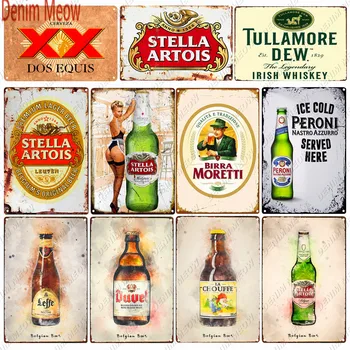 Vintage Belçika Bira Metal İşareti Marka Posteri Avrupa Retro Duvar Dekor Stella Artois Pub Kulübü için Man Cave Bar Tabela WY168