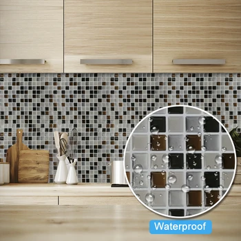 Vividtiles 3D Etkisi Su Geçirmez Vinil Duvar Kağıdı 3D Kabuğu ve Sopa Mozaik duvar karoları Sticker - 1 Sayfalık