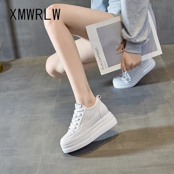 XMWRLW Gizli Topuk beyaz ayakkabı Kadın Hakiki deri sneakers 2021 Rahat Düz platform ayakkabılar Kadınlar İçin Bahar Yaz Sneakers