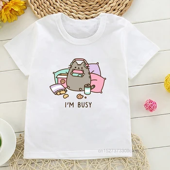 Yaz Sevimli Şişman Kedi Karikatür T Shirt Kızlar İçin Kawaii Çocuk Üstleri Erkek Giysileri doğum günü hediyesi Çocuklar İçin kısa kollu tişört