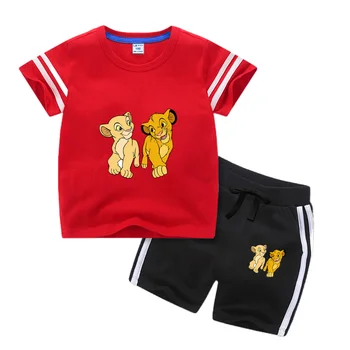 Yaz Çocuk Giysileri Disney Aslan Kral Simba Kısa Kollu T Gömlek ve şort İki Parçalı Kıyafetler Set Eşofman Genç Erkek Giyim