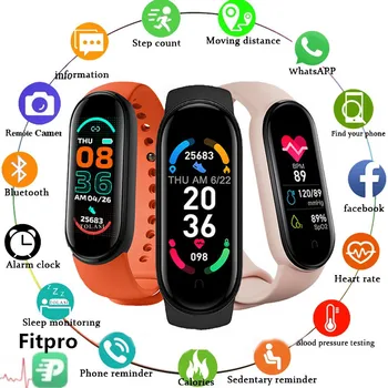 Yeni M6 akıllı saat Erkekler ve kadınlar spor akıllı bilezik Fitpro Sürüm Bluetooth Müzik Kalp hızı fotoğraf Bluetooth izle pk M5 M3