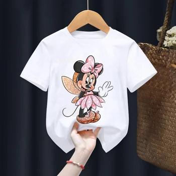Yeni Minnie Çocuk T-shirt Mickey Mouse Kawaii Disney T Shirt Anime Çizgi Film günlük kıyafetler Çocuk Kız Erkek Kısa Kollu Tees Tops