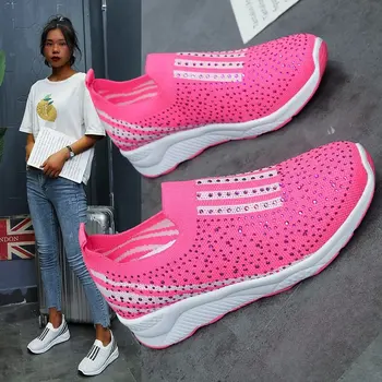 Yeni Moda Platformu spor ayakkabılar Kadınlar için 2022 Yaz Rahat Rhinestones Rahat Nefes Açık koşu ayakkabıları