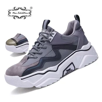 Yeni sergi güvenlik ayakkabıları Kadın Çelik Burunlu Ayakkabı Erkekler İş Sneakers Delinme Geçirmez Hafif Yıkılmaz iş çizmeleri Unisex
