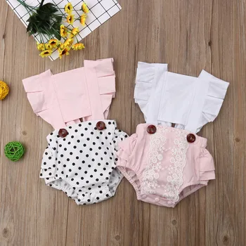 Yenidoğan Bebek Kız Polka Dot Romper Dantel Katı Tulum Kıyafetler Giysileri Yaz 2022 Yeni Moda