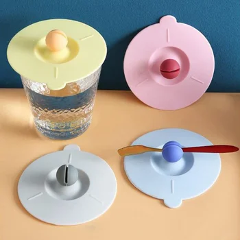 Yuvarlak silikon kap Kapaklı Kaşık Tutucu Evrensel seramik fincan Kapak Cam Su Bardağı çay bardağı Aksesuarları Toz Geçirmez Kupa Kapağı