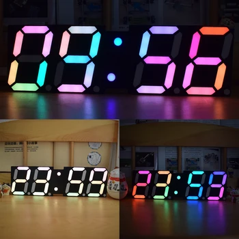 Yüksek Parlaklık LED Büyük Boy Yazı RGB Gökkuşağı Renk Masaüstü Dijital Tüp DIY çalar saat Duvar Dekorasyon Oturma Odası LED saat