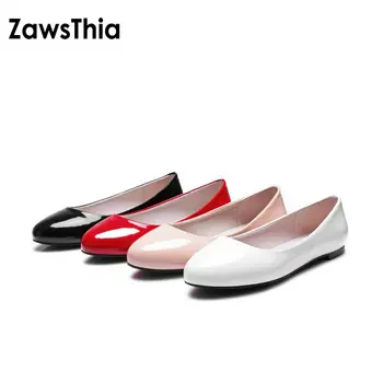 ZawsThia 2023 Klasik Bayanlar Bale Daireler Ayakkabı Kadın Loafer'lar Üzerinde Kayma Balerin Düz Patent PU Deri Yuvarlak Ayak Büyük Boy 48 52