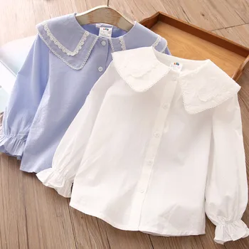 Çocuk Giyim 2022 Yeni Bahar Sonbahar 2 3 4 6 8 10 Yıl Çocuk Turn-Aşağı boyun Üstleri Çocuklar Bebek Kız Uzun Kollu Bluz Gömlek