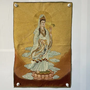 Ücretsiz Teslimat Çin İpek Nakış Bol Şans“”Thangka Resim Duvar Ev Dekorasyon#13 Geomantic Bodhisattva Ayrıntılı 